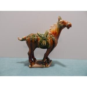 Vintage Chinese Porcelain Tang War Horse Figurine Artist Stamp on Bottom
